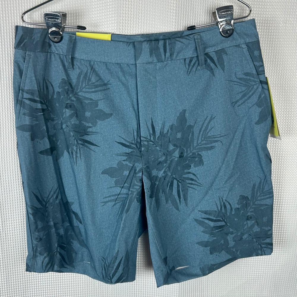 NWT All In Motion Mens Golf Shorts 34 Navy Blue Floral Tropical 4-Way Stretch